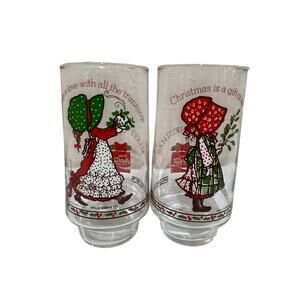 Vintage Hollie Hobbie Coca-Cola Christmas Glasses Set/2